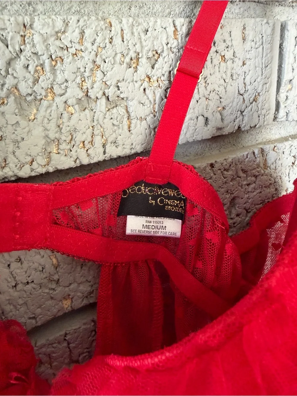 Vintage Sheer Ruffle Mesh Babydoll Slip Dress Chemise Red Size Medium